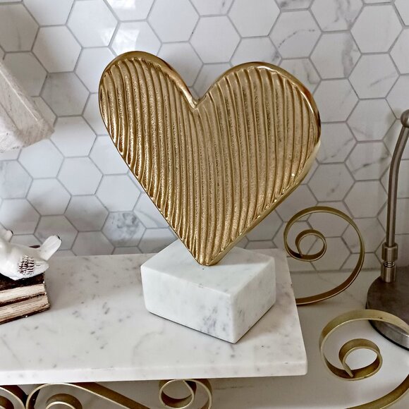 NEW! BOHO CAST METAL & MARBLE HEART DECOR - Picture 3 of 5